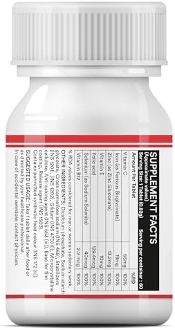 Inlife Chelated Iron Folic Acid Supplement With Vitamin C E B12 Zinc and Selenium For Men Women 60 Tablets