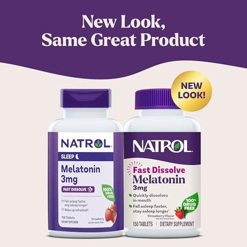 Natrol Fast Dissolve Melatonin 3 Mg Melatonin Supplements For Restful Sleep Sleep Support For Adults 150 Strawberry-Flavored Tablets Up To A 150 Day Supply