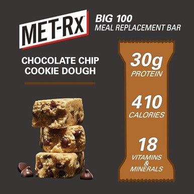 Metrx Big 100 Colossal Protein Bars Chocolate Chip Cookie Dough Meal Bars 24 Count
