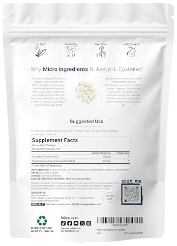 Micro Ingredients Nac Supplement 600Mg With Nad & Coconut Oil 300 Softgels 2-In-1 N Acetyl L Cysteine Plus Nicotinamide Forms Nad Supplements For Women & Men Non-Gmo Gluten Free