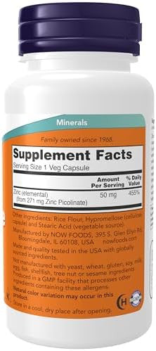 Now Foods Supplements, Zinc Picolinate 50 Mg, Supports Enzyme Functions, Immune Support, 120 Veg Capsules (Packaging May Vary)
