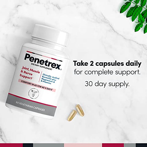 Penetrex Clinically Studied Magnesium Glycinate Supplement For Joint Muscle & Nerve Support - Comfort In 5 Days With Advanced Boswellia Serrata Extract Vitamin D B C (60 Count 1 Month Supply)