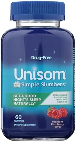 Unisom Simple Slumbers Drug Sleep Aid Gummies Melatonin 5Mg Midnight Raspberry Purple 60 Count