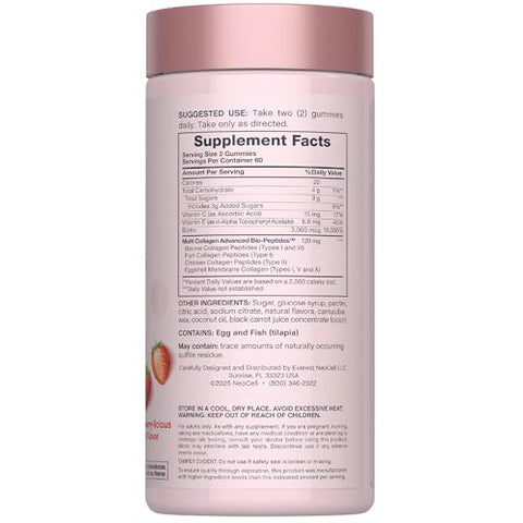 Neocell Hair Skin And Nails Gummies 120 Count With Multi Collagen Advanced Bio-Peptides Plus Biotin And Vitamin C Advanced Formula For Women And Men