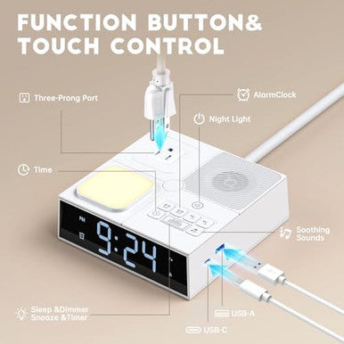 Gannyfer White Noise Sound Machine With Dual Alarm Clock - Soft Night Light 41 Non Looping Sounds Usb Port Charger 3 Timers Memory Function 31 Adjustable Volume Sleep Sound Machine For Adult & Home Bedroom