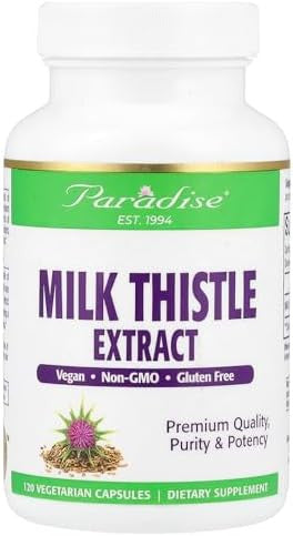 Paradise Herbs Milk Thistle Extract 120 Vegetarian Capsules (250 Mg Per Capsule)