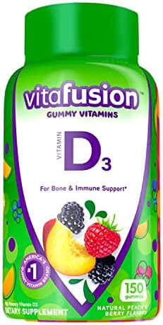Viactiv Calcium +Vitamin D3 Supplement Soft Chews Caramel 60 Chews Calcium Dietary Supplement and Vitafusion Vitamin D3 Gummy Vitamins for Bone and Immune System Support Peach Blackberry