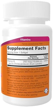 Now Foods Supplements Vitamin D3 10000 Iu Highest Potency Structural Support 30 Softgels