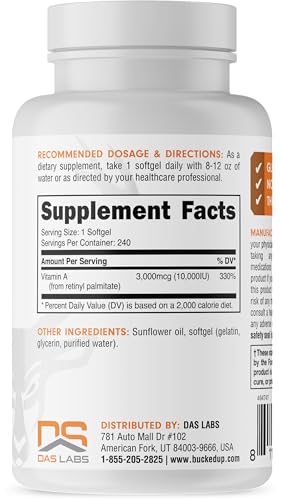 Bucked Up Vitamin A 10000IU Per Serving Essentials 240 Servings 240 Softgels