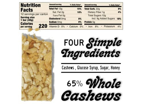 South 40 Snacks Pistachio and Cashew Bars, Extra Crunchy Nut Snack Bar, Simple Ingredients, Honey and Sugar, Unique Delicious Healthy Nut Clusters(40g Bar, Pack of 12)
