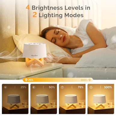 Melodysusie Rechargeable White Noise Machine For Sleep Travel & Salon With Wooden Stand Sound Machine With 31 Soothing Sounds Multi-Night Light 32 Volumes & 4 Timers For Baby Adult