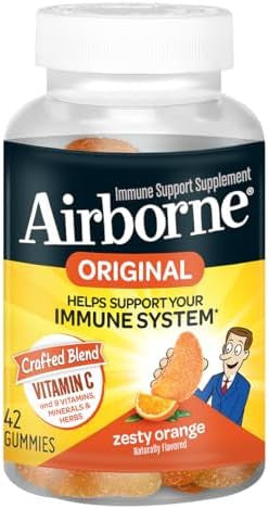 Airborne 750Mg Vitamin C Gummies For Adults Immune Support Supplement With Powerful Antioxidants Vitamins C & E 42 Gummies Zesty Orange Flavor