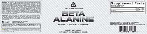 Core Nutritionals Beta Alanine Powder Supports Strength Muscle Performance & Endurance Helps Reduce Muscular Fatigue 200 Grams (Unflavored)