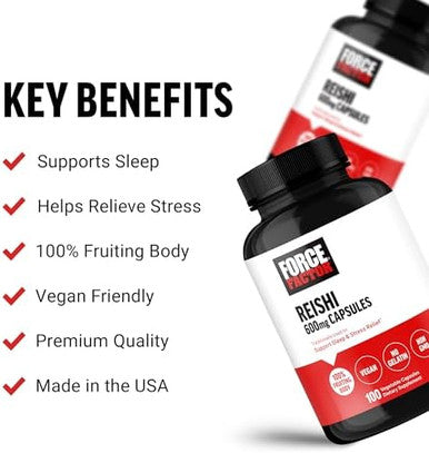 Force Factor Reishi Mushroom Supplement Stress Relief Supplement And Sleep Support Supplement Made With Reishi Mushroom Extract Vegan No Gelatin Nongmo 100 Vegetable Capsules
