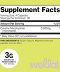 Wellah Creatine Monohydrate Capsules (3000 Mg) 120 Capsules - Micronized Creatine 30 Servings