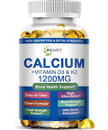 Calcium Supplements for Women Calcium 1200 mg with Vitamin D3 and K2 High Absorption Extra Strength Calcium Citrate for Bone Health Strength Density Muscle Heart Support Slow Release NonGMO