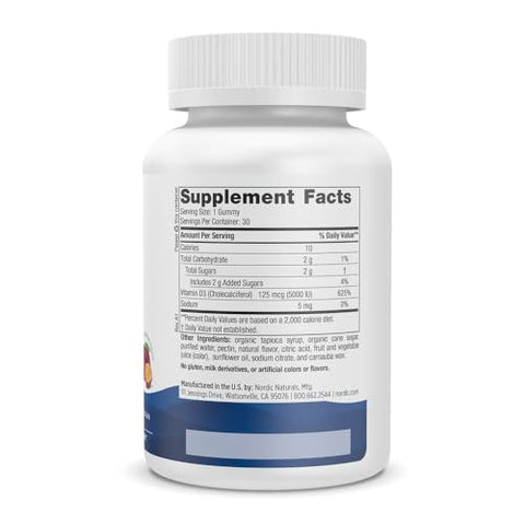 Nordic Naturals Vitamin D3 5000 Gummies Passion Fruit - 30 Gummies - Support For Healthy Bones Mood & Immune System - Vegetarian - Non-Gmo 30 Servings