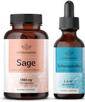 Herbamama Sage And Ashwagandha Kit - Bundle Of 1000 Mg Sage Leaf Capsules & Ashwagandha Root Tincture 2 Fl Oz - Vegan Non-Gmo Sugar & Alcohol- - 2 Pack