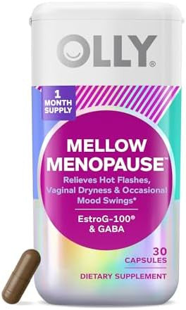 Olly Mellow Menopause Supplements For Women Supports Hot Flashes Vaginal Dryness & Occasional Mood Swings Estrog100 Gaba Vegan Capsules 1 Month Supply 30 Count