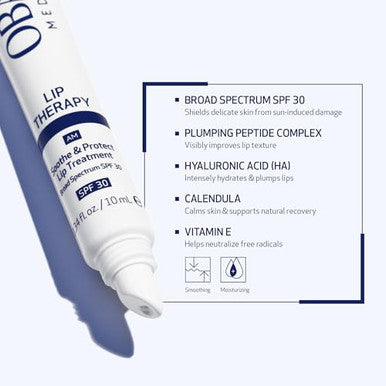 Obagi Lip Therapy Spf 30 Soothe & Protect Lip Balm Treat With Hyaluronic Acid Vitamin E & Peptides Visibly Plumps Soothes & Moisturizes Dry Lips & Protects Against Uva/Uvb Rays .34 Oz