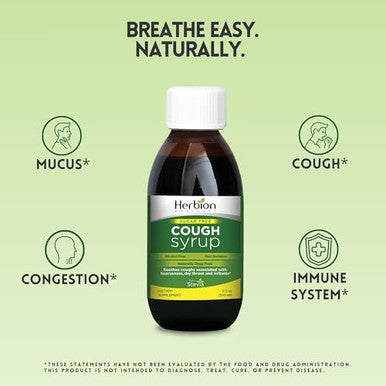 Herbion Naturals Sugar Cough Syrup With Stevia 5 Fl Oz Relieve Cough And Soothes Sore Throat Optimizes Immune For Bronchial & Lung Function