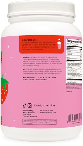 Wellah Grass-Fed Whey Protein Isolate Powder (Strawberries And Cream) 30 Servings - With Prebiotics Enzymes & Probiotics 20G Of Protein 100 Calories Naturally Sweetened