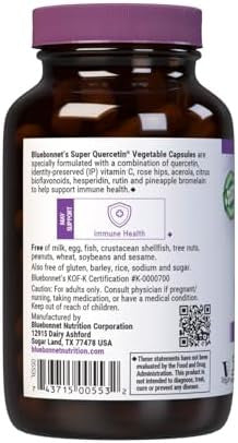 Bluebonnet Bb553 Nutrition Super Quercetin Vegetable Capsules Vitamin C Formula Best For Seasonal & Immune Support Non Gmo Gluten Soy Milk Kosher White 90 Count (Pack Of 1)