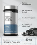Horbaach Lithium Orotate 130mg 180 Capsules NonGMO Gluten Free Vegan 5mg Bioavailable Elemental Lithium