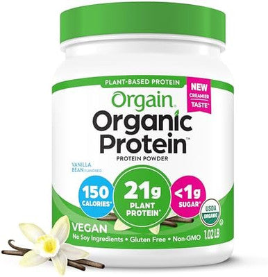 Orgain Organic Vegan Protein Powder Vanilla Bean 21G Plant Based Protein 4G Prebiotic Fiber No Lactose Ingredients No Added Sugar Nongmo For Shakes & Smoothies 1.02 Lb (Packaging May Vary)