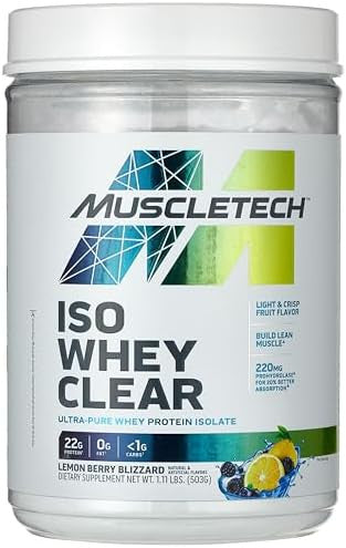 Muscletech Clear Whey Isolate Protein Powder Bundle Lemon Berry Blizzard And Orange Dreamsicle Flavors 22G Protein 90 Calories 1.1Lb Each