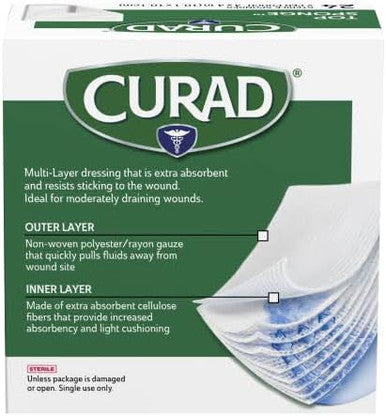 Curad CUARD Post-Op Top Sponge Gauze Pads Sterile 4 X 4 Inch