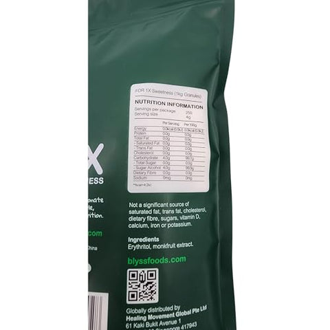 Blyss Natural Zero-GI Monk Fruit Sweetener - 1kg Granular, Keto & Diabetic Friendly, Sugar Substitute, Erythritol Blend, Vegan, Low Carb, Zero Aftertaste