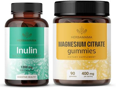 Herbamama Inulin And Magnesium Kit - Bundle Of 1200 Mg Inulin Fiber Capsules & 400 Mg Magnesium Citrate Gummies - Vegan Non-Gmo Gelatinl- - 2 Pack