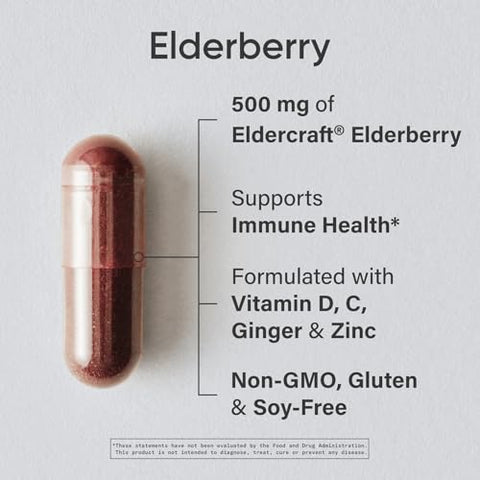Sports Research Elderberry Immune Support With Zinc Ginger Vitamin C & D3 - Vegan Friendly Non-Gmo Gluten Free 60 Veggie Capsules