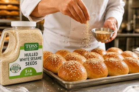 TOSS Hulled White Sesame Seeds, 5 LB Bulk Resealable Jar ÃƒÂ¢Ã¢â€šÂ¬Ã¢â‚¬Å“ Premium Baking & Cooking Ingredient with Nutty Flavor