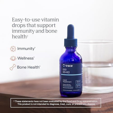 Trace Minerals Liquid Ionic Vitamin D3 + K2 125 mcg (5000 IU) D3 100 mcg K2 Concentrated Dietary Supplement 2 fl oz. 296 Servings