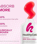Healthycell Vibrant Hair Skin & Nails Daily Liquid Supplement - Beauty Supplements With Hydrating Nutrients & Essential Vitamins - Collagen Biotin & Hyaluronic Acid - 30 Gel Packs