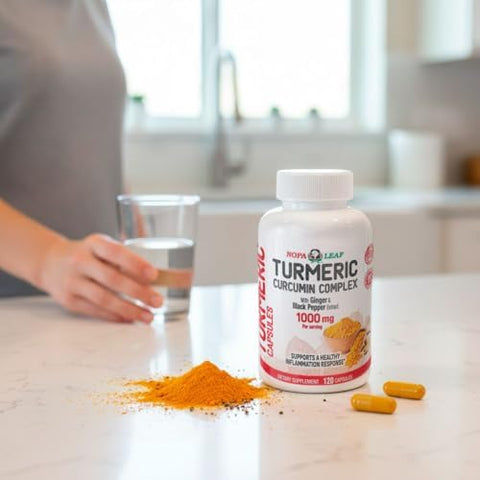 Nopalina Nopa Leaf Turmeric Curcumin Complex Capsules With Ginger & Black Pepper " 1000Mg Per Serving " 120 Capsules " Dietary Supplement Nongmo Gluten