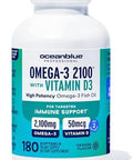 Oceanblue Professional Fish Oil With Vitamin D3 Triple Strength 2100Mg Omega3 Dpa Epa Dha Wild Caught Burpless Orange Flavor 90 Servings (180 Count)