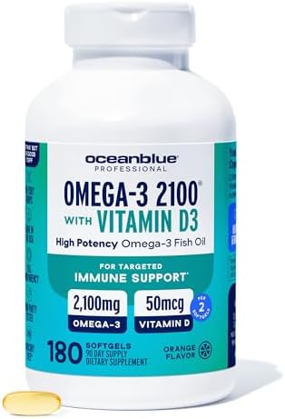 Oceanblue Professional Fish Oil With Vitamin D3 Triple Strength 2100Mg Omega3 Dpa Epa Dha Wild Caught Burpless Orange Flavor 90 Servings (180 Count)