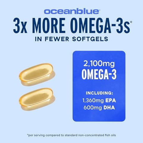 Oceanblue Professional Omega3 2100Mg Fish Oil Supplement " Triple Strength High Potency Epa Dha & Dpa " Burpless Wildcaught Natural Orange Flavor " 60 Count (Pack Of 1)
