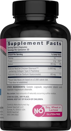 Neocell Joint Complex Supplement 120 Capsules Plus Hyaluronic Acid Collagen Type Ii Advanced Formula