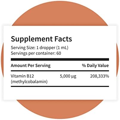 Pattern Wellness Vitamin B12 Supplement - Sublingual 5000 Mcg Liquid Methylcobalamin Drops - Immune & Cardiovascular Support - Citrus Flavored Vegan Liquid Drops - 2 Fl. Oz (60 Ml)