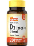 Sundance High Potency D3 2000 IU 200 Quick Release Softgels Essential Vitamin Formula NonGMO and Gluten Free Supplement