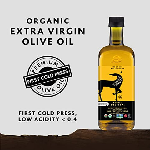 Terra Delyssa First Cold Pressed Organic Extra Virgin Olive Oil, Single Sourced, 1.5L Dark Plastic Bottle (51 fl. oz) - 1 Pack, Certified Kosher. Non-GMO, Naturally Rich in Antioxidants and Polyphenols