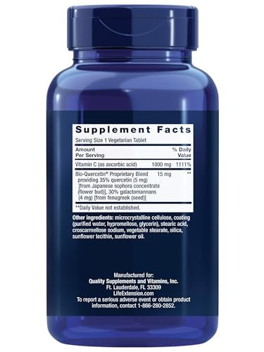 Life Extension Vitamin C & Bio-Quercetin Phytosome Vitamin C Plus Ultra-Absorbable Quercetin For Immune Support Gluten-Free, Non-Gmo, Vegetarian 250 Vegetarian Tablets