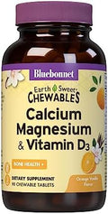 Bluebonnet Nutrition Calcium Magnesium Plus Vitamin D3 Earthsweet Bone Health & Muscle Relaxation Soy Gluten Kosher Dairy 90 Vanilla Flavored Chewable Tablets