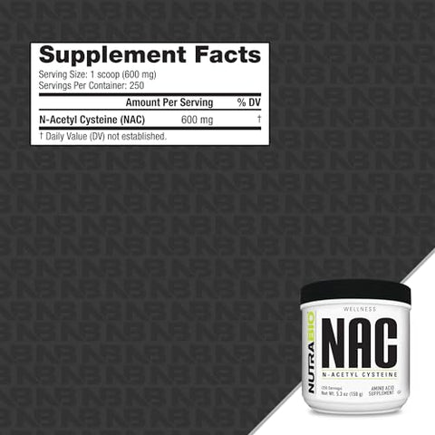 Nutrabio N-Acetyl Cysteine Supplement (Nac) - 150 Grams Powder 600Mg Serving - Powerful Anti-Oxidant - Immune Support - No Fillers - Non-Gmo - Gluten Free