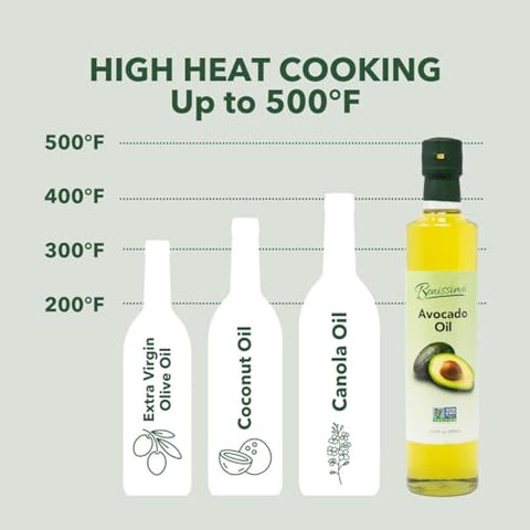 Benissimo 100% Pure Avocado Oil, 500ml Glass Bottle, Allergen-Free and Non-GMO, Premium Cold-Pressed Cooking Oil for Grilling, SautÃƒÂ©ing, Baking, and Salad Dressings