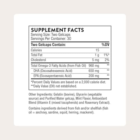 Thorne - Advanced Dha - Omega-3 Fish Oil Supplement With Epa & Dha In Triglyceride Form - Supports Brain Nerve Eye Blood Vessel & Heart Health - Third-Party Certified - Gluten-Free 60 Softgels